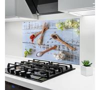 ARTHUB® Paraschizzi Cucina in Vetro temperato 60x100 cm, Spices On Wood | Protezione Contro Gli Schizzi, Protezione murale per fornelli, Vetro temperato, Alimenti, Spezie