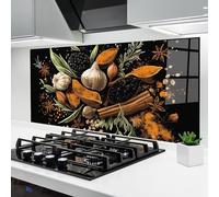 ARTHUB® Paraschizzi Cucina in Vetro temperato 60x150 cm, Garlic And Spices | Protezione Contro Gli Schizzi, Protezione murale per fornelli, Vetro temperato, Alimenti, Spezie