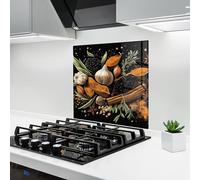 ARTHUB® Paraschizzi Cucina in Vetro temperato 60x60 cm, Garlic And Spices | Protezione Contro Gli Schizzi, Protezione murale per fornelli, Vetro temperato, Alimenti, Spezie