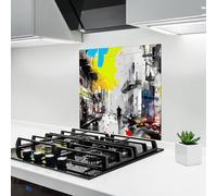 ARTHUB® Paraschizzi Cucina in Vetro temperato 60x60 cm, Grunge City Art | Protezione Contro Gli Schizzi, Protezione murale per fornelli, Vetro temperato, Paesaggi, Urbano