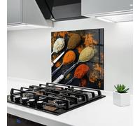 ARTHUB® Paraschizzi Cucina in Vetro temperato 60x60 cm, Spoons with Spices | Protezione Contro Gli Schizzi, Protezione murale per fornelli, Vetro temperato, Alimenti, Spezie