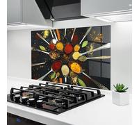 ARTHUB® Paraschizzi Cucina in Vetro temperato 60x80 cm, Cooking Spoons | Protezione Contro Gli Schizzi, Protezione murale per fornelli, Vetro temperato, Alimenti, Spezie