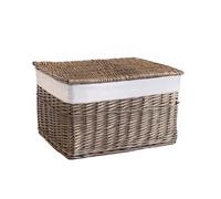 Arthur Cameron Cestino in vimini foderato con coperchio rimovibile e fodera in cotone - Perfetto per il bagno, il soggiorno o la camera da letto - Cestino portaoggetti con coperchio, grande scatola