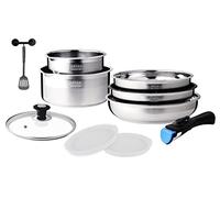 Arthur Martin AM0025 - Pentola da cucina rimovibile, 10 pezzi, in acciaio inossidabile, con beccuccio per versare, manico rimovibile per tutti i piani cottura, inclusa induzione
