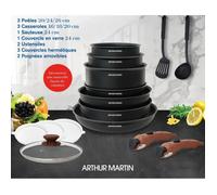 Arthur Martin AM1502 Set pentole 15 pezzi - manico estraibile effetto legno - tutte le fonti di calore compresa linduzione