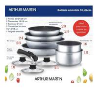 Arthur Martin AM167s Batteria da cucina a 10 parti - Alluminio - Manico rimovibile - Tutte le luci inclusa linduzione