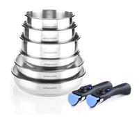 ARTHUR MARTIN AM5538 - Batterie de cuisine 8 pieces Inox : 3 poeles, 3 casseroles, 2 poignées - Tous feux dont induction