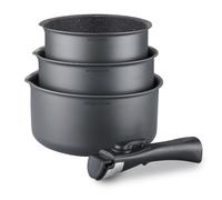 Arthur Martin AM777GM Batteria da cucina Set di 3 padelle - Matt Grey 16-18-20 cm + 1 manico rimovibile - Tutte le luci inclusa linduzione