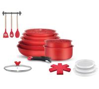 Arthur Martin, AMR94, set di pentole in alluminio da 18 pezzi con rivestimento grip, comprese padelle, pentole, padella, wok, coperchi e utensili - 20-28 cm, Rosso