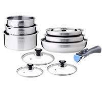 Arthur Martin casseruole Set di padelle e pentole per Tutti i fuochi - Batteria di Cucina in Acciaio Inox 10 Pezzi 5540, Metallo, Grande, unità