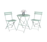 Arti Casa Set da bistrò, 3 pezzi, verde, pieghevole, in metallo, per balcone o terrazza, tavolo rotondo con 2 sedie