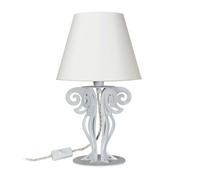 Piccola lampada da tavolo Struttura in Ferro con paralume CIRCEO Dimensione 24x h 40 cm base tornita in modo lamellare colore Bianco Marmo paralume avorio bianco