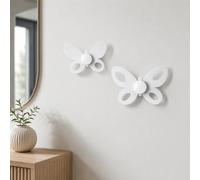 ARTI E MESTIERI - Set 2 pz Ganci Parete Appendiabiti Farfalla Butterfly Bianchi - 24x16H + 21x14H cm