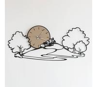 Orologio da parete Orologio ispirato alla natura e al paesaggio grazie alle linee che tracciano il profilo di esso con alberi e case su una collina PAESAGGIO in metallo, 98x h43 cm, colore Nero Goffra