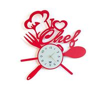 ARTI E MESTIERI - Orologio "I LOVE CHEF" Parete Metallo - 50Lx50H cm (Rosso)