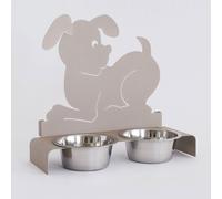Arti & Mestieri, Cane, Porta Ciotole Doppio Beige, Metallo