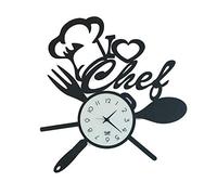 Arti & Mestieri I Love Chef - Orologio da Parete di Design 100% Made in Italy - in Ferro, 50 x 50 cm - Nero Goffrato