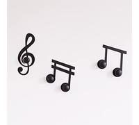 Arti & Mestieri Note Musicali - Set di Ganci (3 Pezzi) da Muro Appendiabiti di Design 100% Made in Italy - in Ferro, 12 x 30 cm - Nero