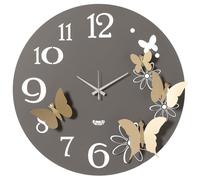 Arti & Mestieri Orologio da parete fiori e farfalle Grande, ispirato alla natura, design 100% Made in Italy, diametro 60 cm (Fango e oro laccato)