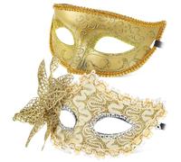 Artibetter 2 Pezzi Maschere Veneziane Vintage in Plastica Oro Leggere e Comode per Donna e Uomo Set Coppia per Matrimoni ed Eventi Formali Eleganti e Uniche