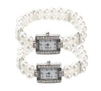 Artibetter 2 Pezzi Orologio da Polso Donna Finte, Stile Classico Elegante | Quadrante al Quarzo, Cinturino in Plastica e Lega, Bianco, per Amiche e Fidanzata