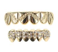 Artibetter 2 Pezzi Set di Denti Finti vestibilità Confortevole e Uso Versatile Dorati in Metallo Stile Rap Unico per Feste Festive e Costumi di Halloween