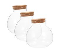ARTIBETTER 3 pezzi Barattoli in Vetro Trasparente con Tappo Sughero Bottiglie Ecologiche Sferiche per Micro Paesaggi di Muschio e Decorazioni da Scrivania