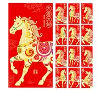 ARTIBETTER 36 Pezzi Buste Rosse Cinesi del Cavallo Hongbao con Capacità per Soldi e Carte Simboli Fortuna per Capodanno Lunare Matrimonio e Compleanni