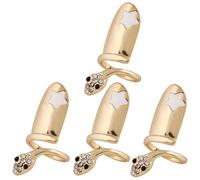 Artibetter 4 Pezzi Anelli per Unghie da Donna a Forma di Serpente, Anello la Punta del Dito in Lega Dorata, Decorazione Unghie Elegante per Occasioni e Regalo