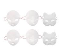 Artibetter 6 maschere bianche non rifinite per feste in maschera - Maschera in plastica neutra per costume di Halloween, copertura per il viso da fursuit therian con elastico per lavori fai da te