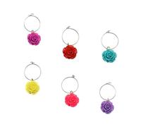Artibetter Anelli Identificatori per Bicchieri di Vino Fiori 6 Pezzi in Pvc per Feste e Riunioni Divertenti e Riconoscimento Facile del Bicchiere Colore Casuale