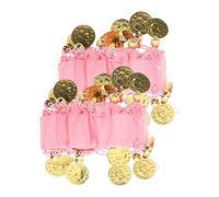 Artibetter Braccialetti da Polso e Cavigliera in Chiffon con Monete per Danza del Ventre, Accessori da Ballo Femminili per Halloween, Set da 2 Pezzi Rosa, Comodi e Adatti a Performance