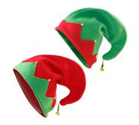 Artibetter Copricapi da Elfo 2 Pezzi in Flanella Campanelli Peluche per Eventi Natalizi, Cappelli Rossi e Verdi