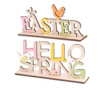 Artibetter Decorazione Pasquale in Legno 2 Pezzi Scritte Tema Pasqua e Hello Spring, Accessori Tavolo Ufficio Figura Gallina e Fiore, Colore Assortito e Design Gioioso