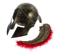 Artibetter Elmo Romano da Soldato in Plastica Oro Cresta Rossa, Casco Antico Resistente e Comodo per Costume Gladiatore e Feste di Carnevale