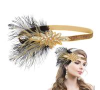 ARTIBETTER Fascia per Chioma Vintage Piume Dorate e Pietre Glitterate, Accessorio Elastico Aderente, per Matrimoni, Feste in Costume e Serate Anni 20