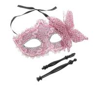 Artibetter Maschera Veneziana a Farfalla con Bastoncino per Donna, in Plastica e Tessuto Rosa, Leggera e Comoda, per Balli in Maschera e Halloween