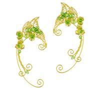 ARTIBETTER Orecchini Polsini Auricolari da Donna Verde Vintage Non Piercing, Clip Auricolari a Forma di Fata per Cosplay, Feste e Matrimoni, Set da 1 Paio in Metallo Dorato Elegante