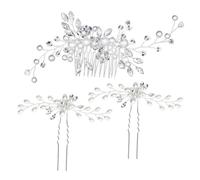 ARTIBETTER Set 3 Fermagli per Chioma da Sposa Perline e Strass, Accessori Eleganti per Donne e Ragazze, Pettini Laterali Argento per Acconciature Nuziali