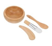 Artibetter Set 4 Pezzi Kit Ciotoline per Maschere Viso in Legno Pennello, Bastoncino e Cucchiaio, Accessori Beauty per Miscelazione Maschere Fai da Te, Strumenti Skincare Stile Casuale