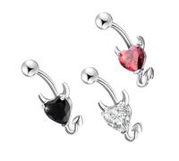 Artibetter Set da 3 Anelli per Ombelico in Zircone Placcati Bianco Cuore Demonio, Gioielli per Corpo da Donna, Design Lucidato, Confortevoli e Resistenti, Regalo per Piercing Ombelico