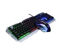 Artibetter Tastiera USB Meccanica Retroilluminata LED Pannello Metallico Sabbiato Design Luci Miste Colorate Pulsante Flottante Alta Elasticità Tasti Retrò Scultura Caratteri Duratura