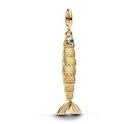 Articolated Fish 14k Gold-Plated Dangle with Blue Enamel