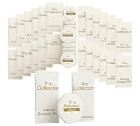 Articoli da toeletta da viaggio, articoli da toeletta in miniatura per hotel, gel doccia da 12 x 10 ml, 12 bustine di shampoo da 10 ml, sapone plissettato in tessuto da 12 x 15 g, ideale per hotel
