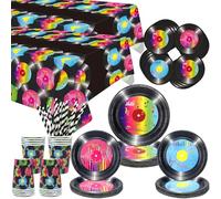 Articoli per feste a tema dischi anni '50 - Stoviglie per feste a tema dischi rock - Piatti da cena, piatti da dessert, bicchieri, tovaglioli, tovaglia, cannucce per forniture musicali rock anni '50