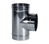 Articolo fumisteria Linea"Legna" e"pellet":raccordo a T 90° (stacco maschio), spessore 0,5 mm acciaio inox, diametro 80