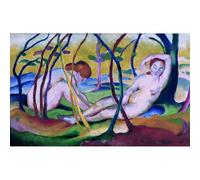 ARTICULOZY Stampa decorativa su tela arrotolata - Franz Marc - Nudi sotto gli alberi - 127 x 101 cm | Riproduzione di colori vivaci | Arte decorativa durevole e duratura