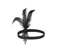 ArtiDeco Fascia per capelli da donna con piume, stile anni ‘20, nera
