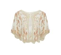 ArtiDeco, Scialle da donna in stile vintage anni 20, con paillettes e perline, stile art déco Beige Gratuito