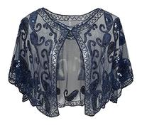 ArtiDeco, Scialle da donna in stile vintage anni 20, con paillettes e perline, stile art déco Blu Gratuito